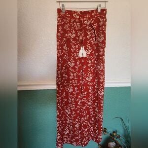 SHEIN‎ Red Floral Maxi Skirt with Tassels